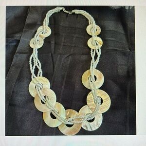 Preowned ladies abalone mother of pearl white & beige 24” 3 strand bead necklace